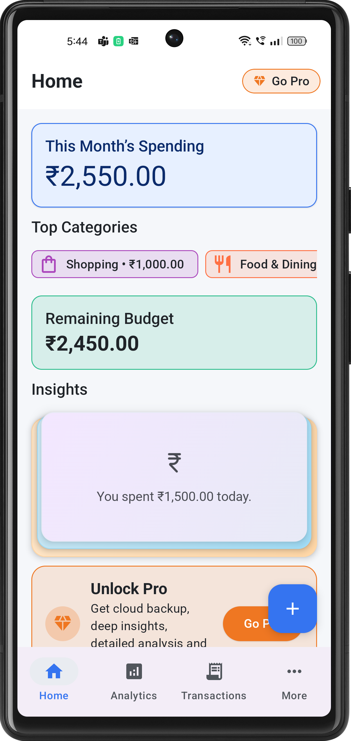 Dashboard - View all your expenses at a glance